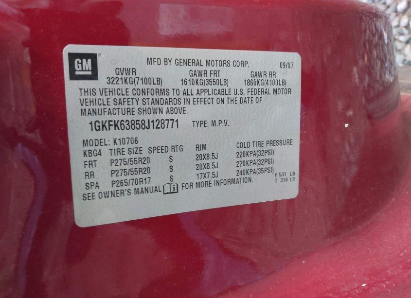 Photo 9 of 2008 Gmc Yukon DENALI (VIN 1GKFK63858J128771)