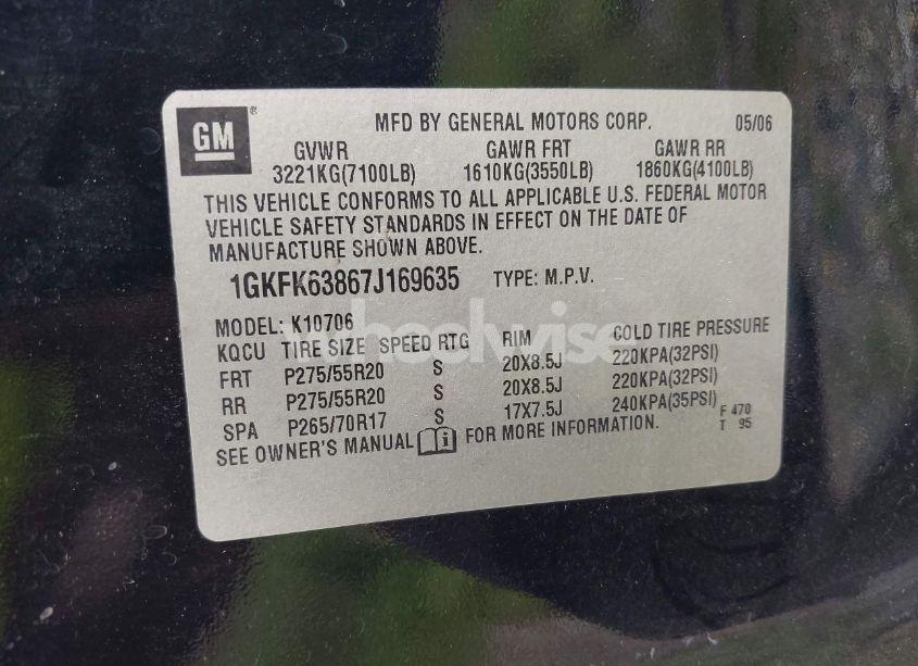 Photo 9 of 2007 Gmc Yukon DENALI (VIN 1GKFK63867J169635)