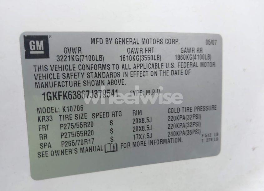 Photo 9 of 2007 Gmc Yukon DENALI (VIN 1GKFK63867J379541)