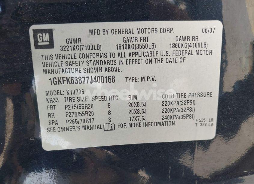 Photo 9 of 2007 Gmc Yukon DENALI (VIN 1GKFK63877J400168)