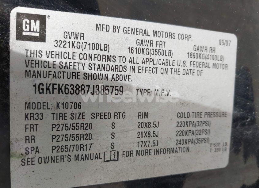 Photo 9 of 2007 Gmc Yukon DENALI (VIN 1GKFK63887J385759)