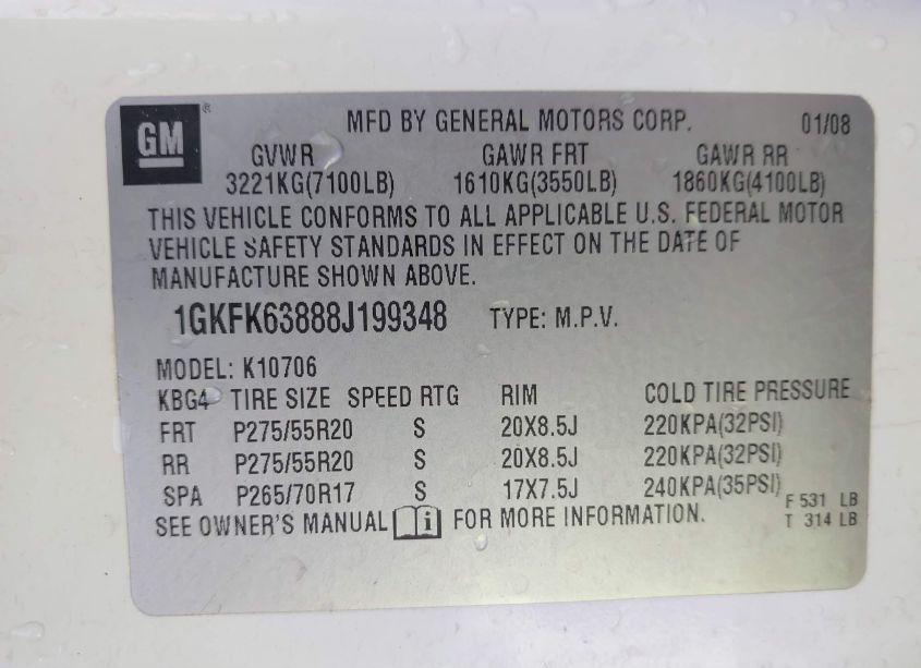Photo 9 of 2008 Gmc Yukon DENALI (VIN 1GKFK63888J199348)