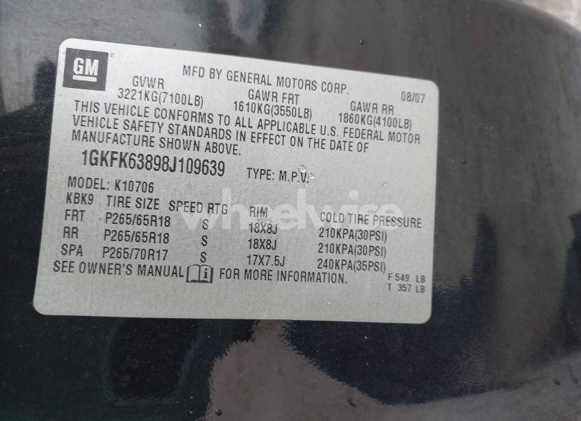 Photo 9 of 2008 Gmc Yukon DENALI (VIN 1GKFK63898J109639)