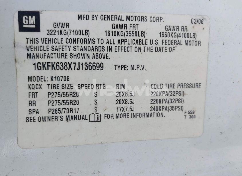 Photo 9 of 2007 Gmc Yukon DENALI (VIN 1GKFK638X7J136699)
