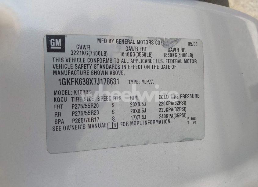 Photo 9 of 2007 Gmc Yukon DENALI (VIN 1GKFK638X7J178631)