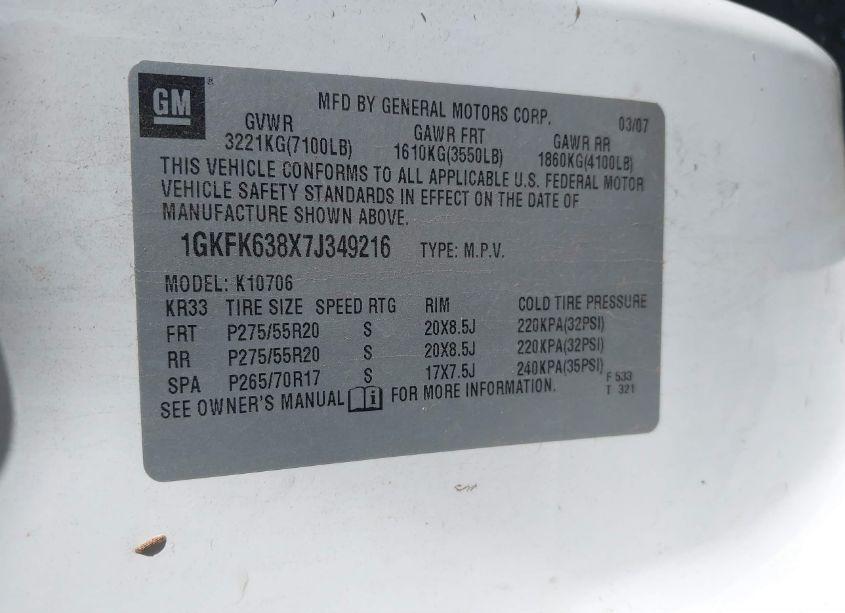 Photo 9 of 2007 Gmc Yukon DENALI (VIN 1GKFK638X7J349216)