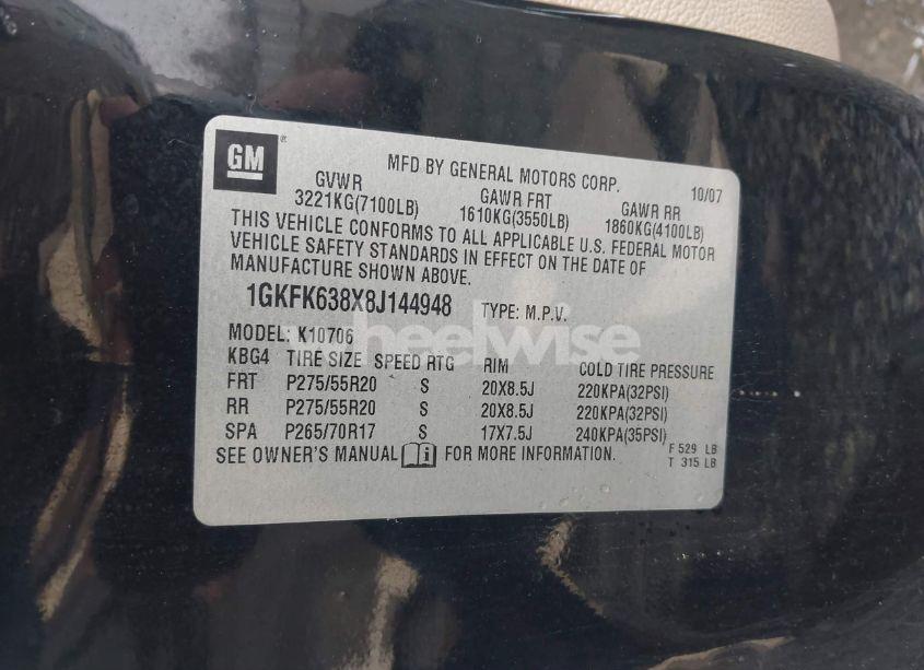 Photo 9 of 2008 Gmc Yukon DENALI (VIN 1GKFK638X8J144948)