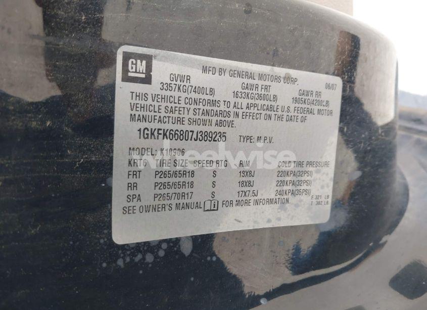 Photo 9 of 2007 Gmc Yukon XL 1500 DENALI (VIN 1GKFK66807J389235)