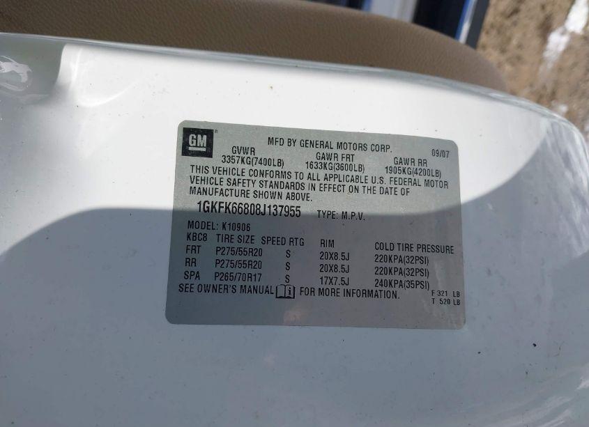 Photo 9 of 2008 Gmc Yukon XL 1500 DENALI (VIN 1GKFK66808J137955)