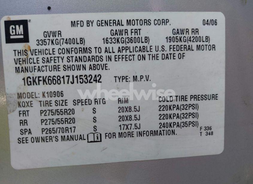 Photo 9 of 2007 Gmc Yukon XL 1500 DENALI (VIN 1GKFK66817J153242)