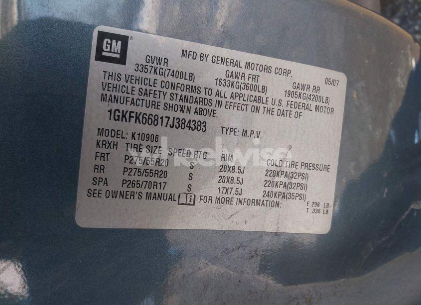 Photo 9 of 2007 Gmc Yukon XL 1500 DENALI (VIN 1GKFK66817J384383)