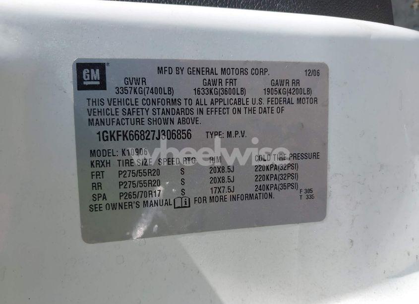 Photo 9 of 2007 Gmc Yukon XL 1500 DENALI (VIN 1GKFK66827J306856)