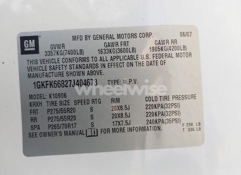 Photo 9 of 2007 Gmc Yukon XL 1500 DENALI (VIN 1GKFK66827J404673)
