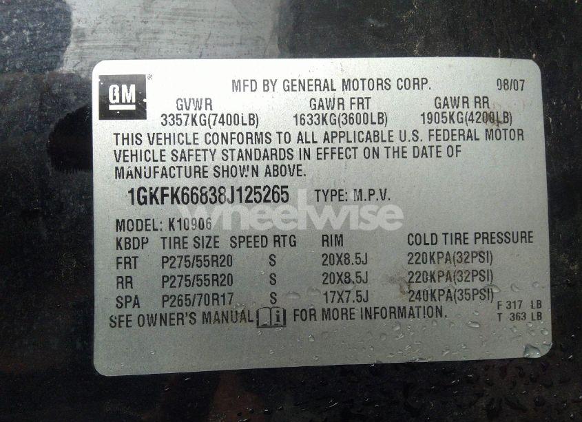 Photo 9 of 2008 Gmc Yukon XL 1500 DENALI (VIN 1GKFK66838J125265)