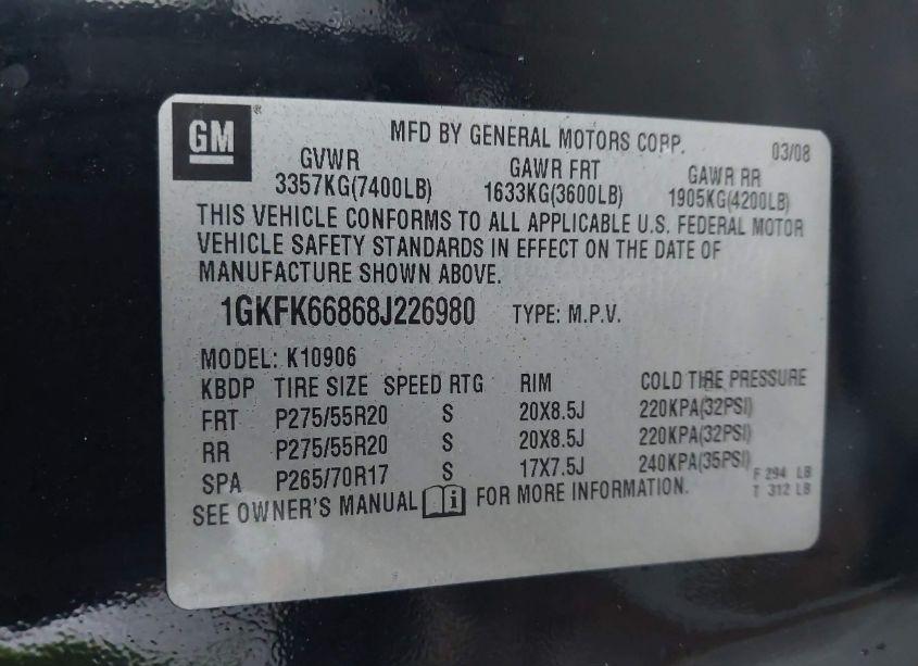 Photo 9 of 2008 Gmc Yukon XL 1500 DENALI (VIN 1GKFK66868J226980)