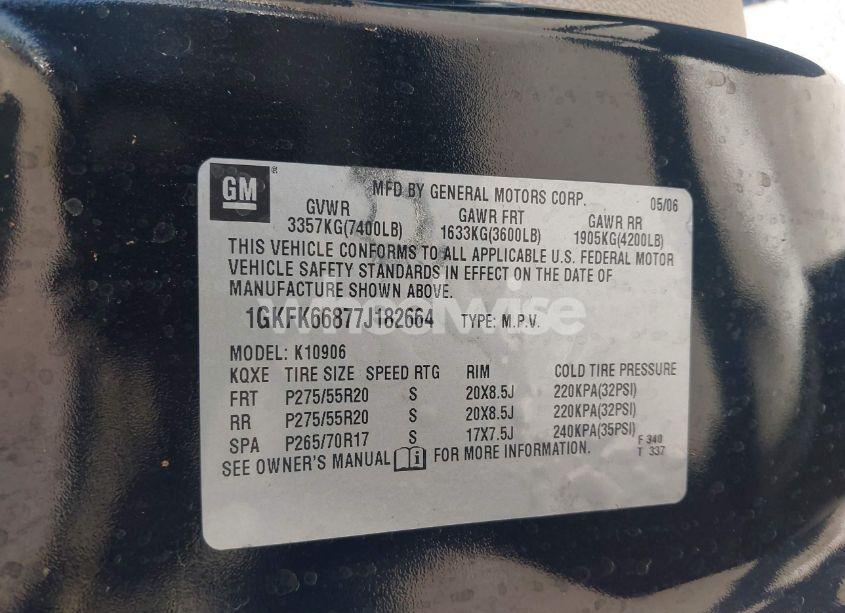 Photo 9 of 2007 Gmc Yukon XL 1500 DENALI (VIN 1GKFK66877J182664)