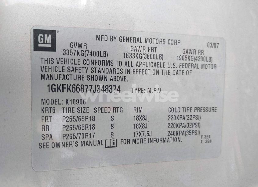 Photo 9 of 2007 Gmc Yukon XL 1500 DENALI (VIN 1GKFK66877J348374)