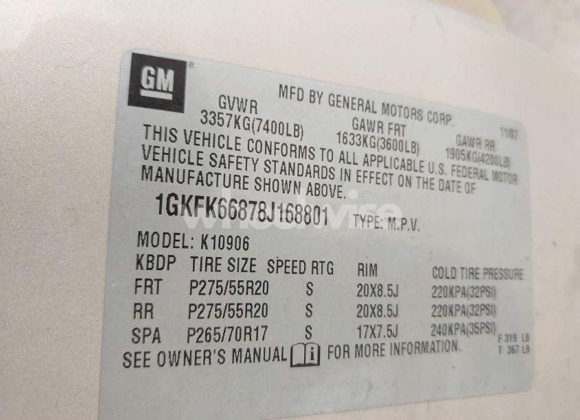 Photo 9 of 2008 Gmc Yukon XL 1500 DENALI (VIN 1GKFK66878J168801)