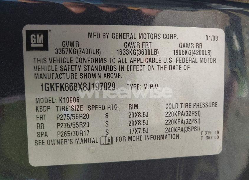 Photo 9 of 2008 Gmc Yukon XL DENALI (VIN 1GKFK668X8J197029)