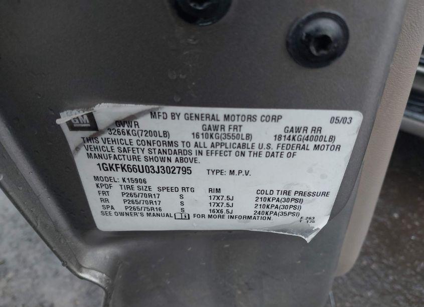 Photo 9 of 2003 Gmc Yukon XL 1500 DENALI (VIN 1GKFK66U03J302795)