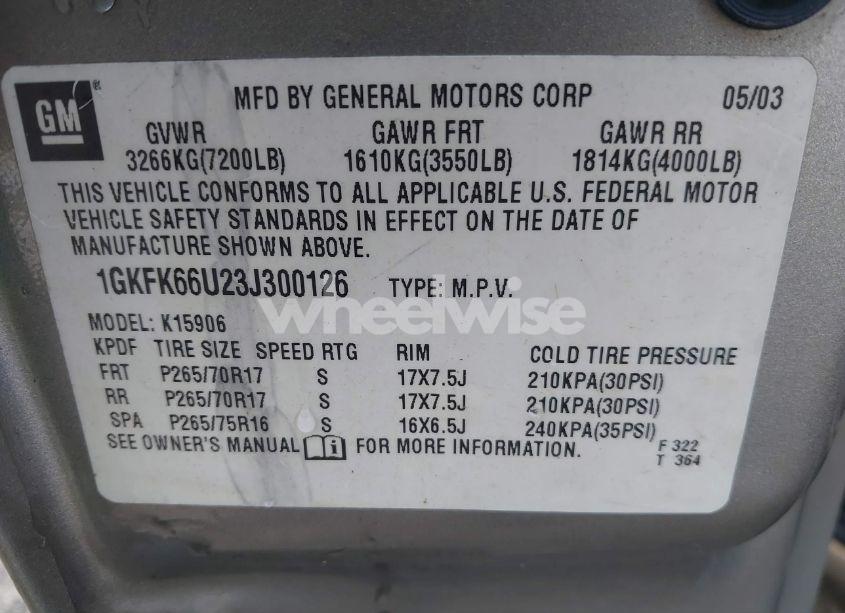 Photo 9 of 2003 Gmc Yukon XL 1500 DENALI (VIN 1GKFK66U23J300126)