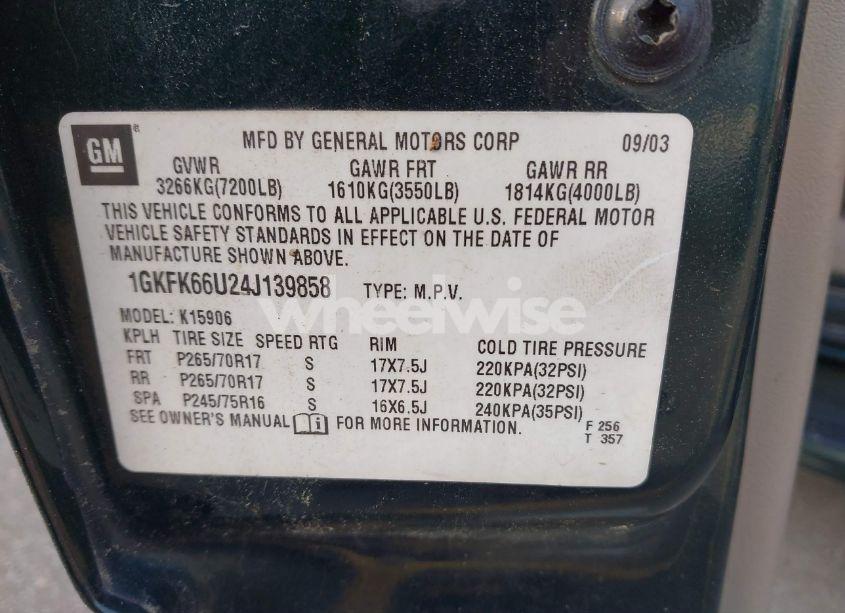 Photo 9 of 2004 Gmc Yukon XL 1500 DENALI (VIN 1GKFK66U24J139858)