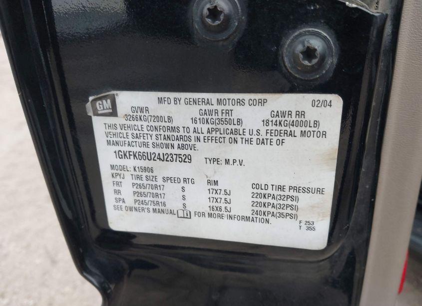 Photo 9 of 2004 Gmc Yukon XL 1500 DENALI (VIN 1GKFK66U24J237529)