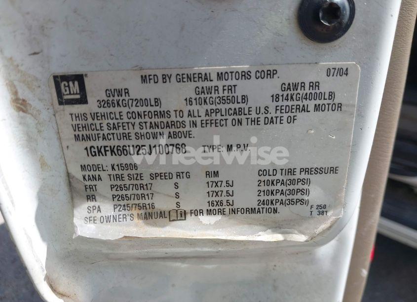 Photo 9 of 2005 Gmc Yukon XL 1500 DENALI (VIN 1GKFK66U25J100768)