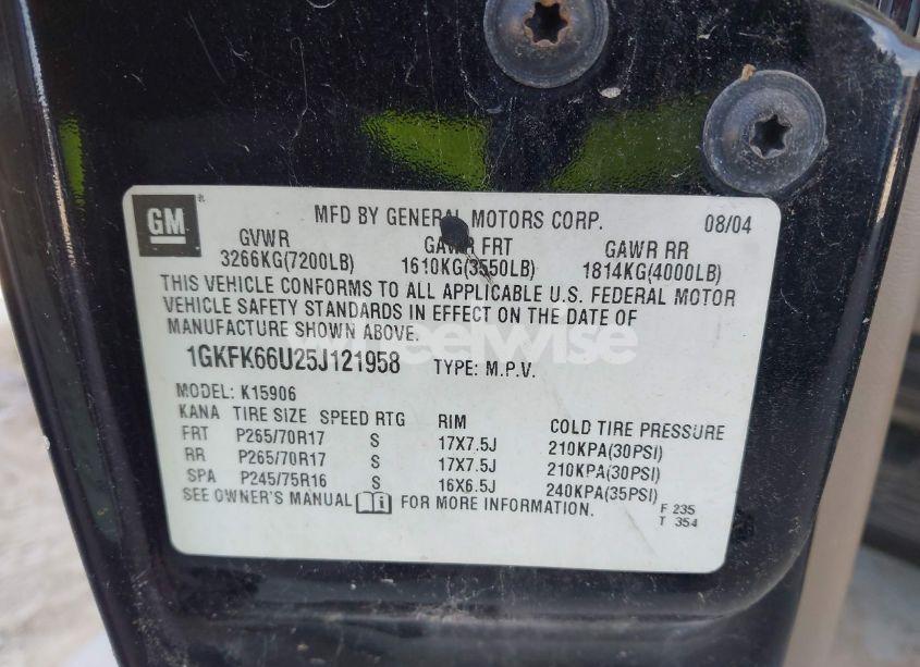 Photo 9 of 2005 Gmc Yukon XL 1500 DENALI (VIN 1GKFK66U25J121958)