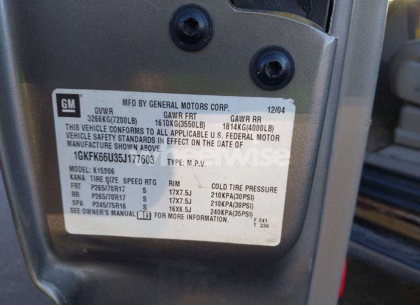 Photo 9 of 2005 Gmc Yukon XL 1500 DENALI (VIN 1GKFK66U35J177603)