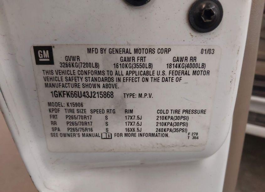 Photo 9 of 2003 Gmc Yukon XL 1500 DENALI (VIN 1GKFK66U43J215868)