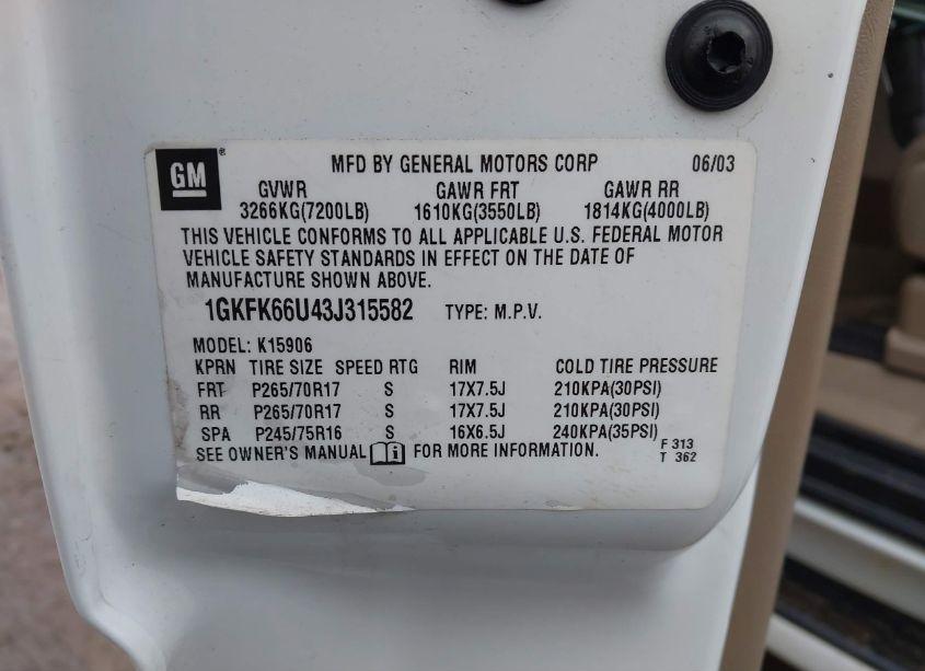 Photo 9 of 2003 Gmc Yukon XL 1500 DENALI (VIN 1GKFK66U43J315582)