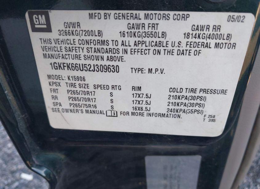 Photo 9 of 2002 Gmc Yukon XL 1500 DENALI (VIN 1GKFK66U52J309630)