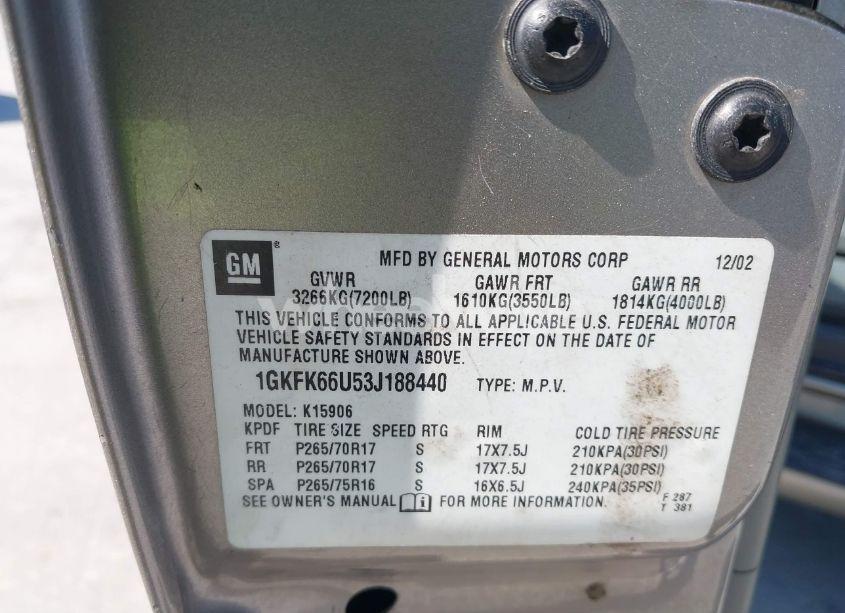 Photo 9 of 2003 Gmc Yukon XL 1500 DENALI (VIN 1GKFK66U53J188440)