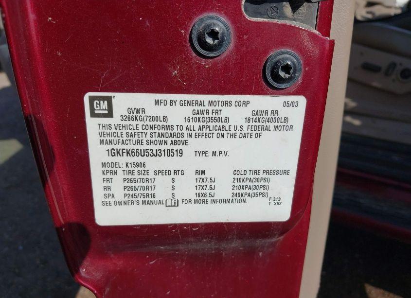 Photo 9 of 2003 Gmc Yukon XL 1500 DENALI (VIN 1GKFK66U53J310519)