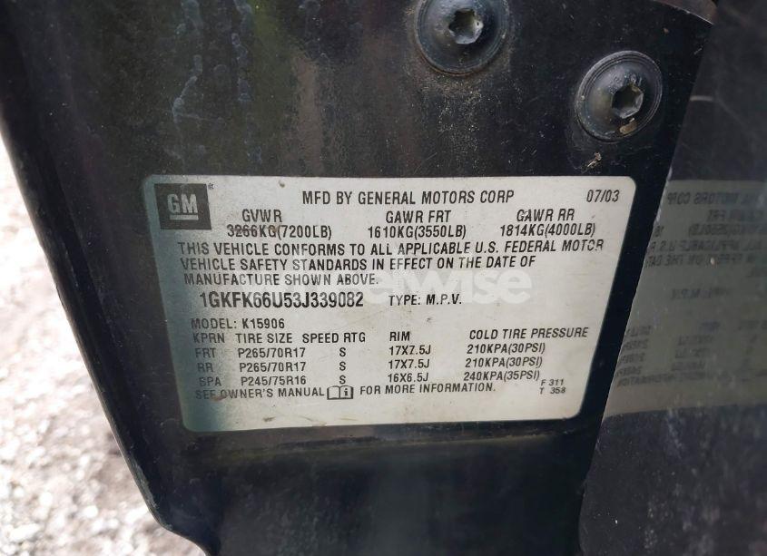 Photo 9 of 2003 Gmc Yukon XL 1500 DENALI (VIN 1GKFK66U53J339082)