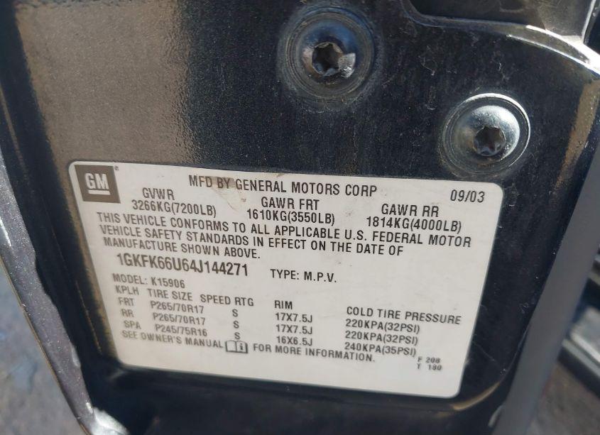 Photo 9 of 2004 Gmc Yukon XL 1500 DENALI (VIN 1GKFK66U64J144271)