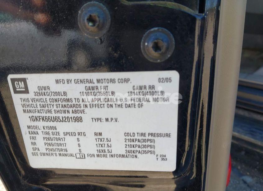 Photo 9 of 2005 Gmc Yukon XL 1500 DENALI (VIN 1GKFK66U65J201988)