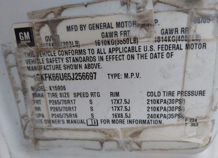 Photo 9 of 2005 Gmc Yukon XL 1500 DENALI (VIN 1GKFK66U65J256697)