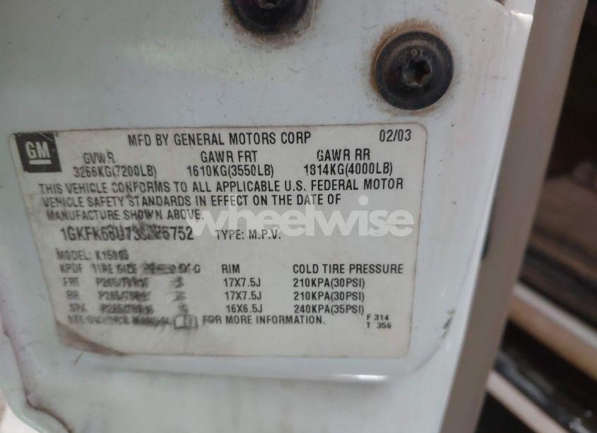 Photo 9 of 2003 Gmc Yukon XL 1500 DENALI (VIN 1GKFK66U73J226752)