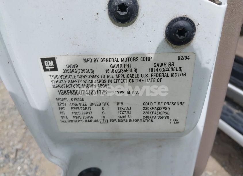 Photo 9 of 2004 Gmc Yukon XL 1500 DENALI (VIN 1GKFK66U74J231726)