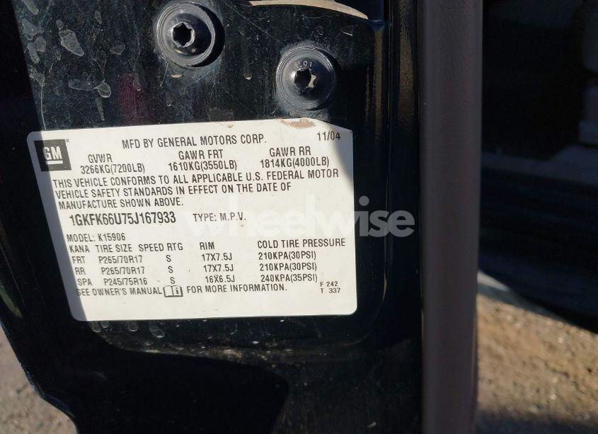 Photo 9 of 2005 Gmc Yukon XL 1500 DENALI (VIN 1GKFK66U75J167933)