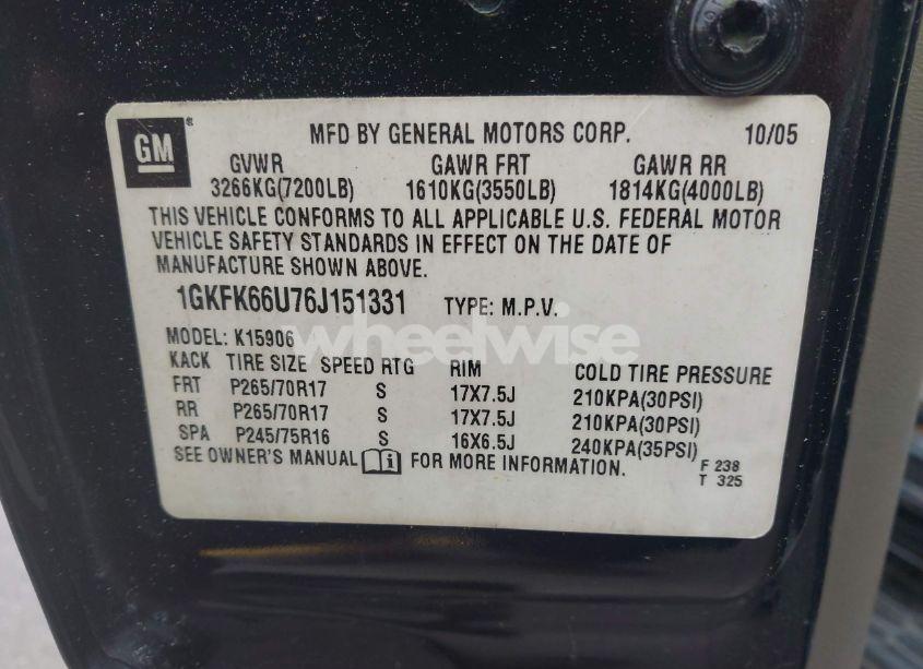 Photo 9 of 2006 Gmc Yukon XL 1500 DENALI (VIN 1GKFK66U76J151331)