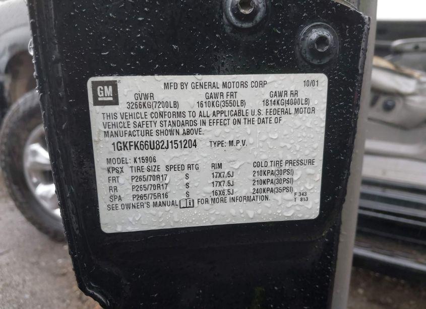 Photo 9 of 2002 Gmc Yukon XL 1500 DENALI (VIN 1GKFK66U82J151204)