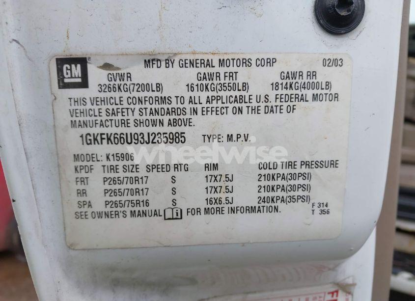 Photo 9 of 2003 Gmc Yukon XL 1500 DENALI (VIN 1GKFK66U93J235985)