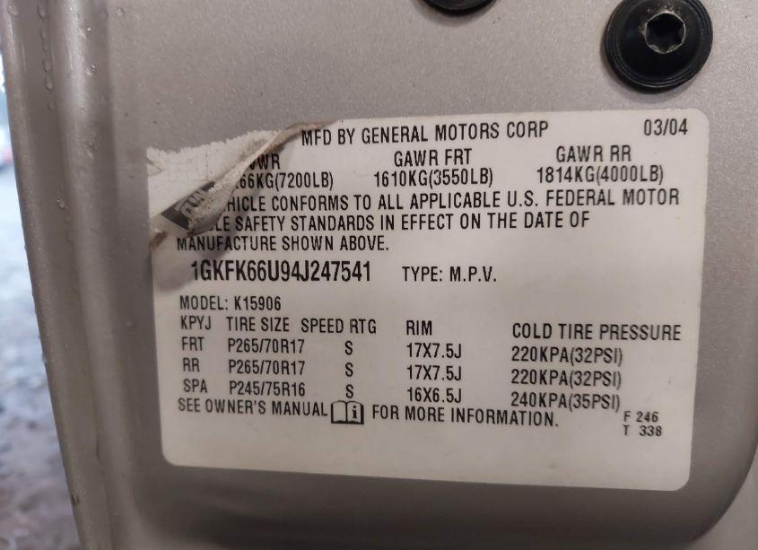 Photo 9 of 2004 Gmc Yukon XL 1500 DENALI (VIN 1GKFK66U94J247541)