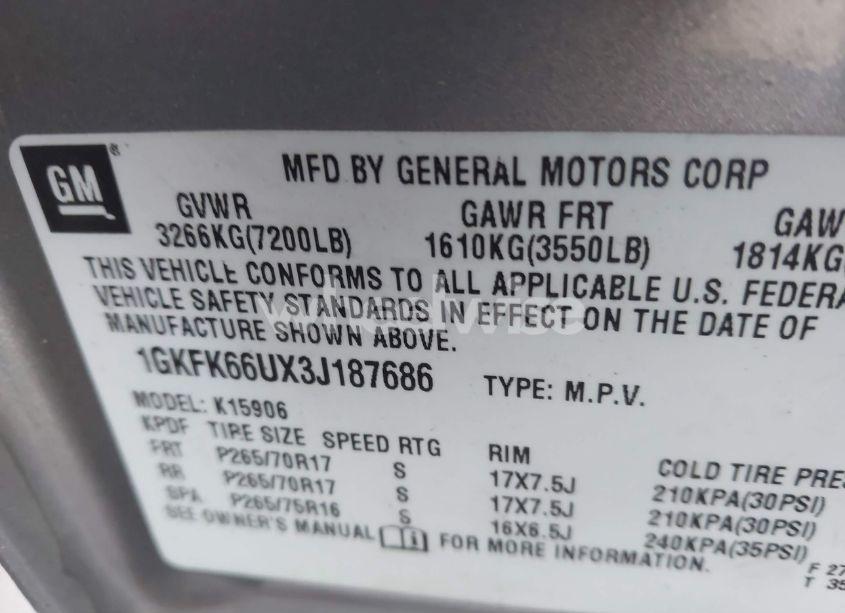 Photo 9 of 2003 Gmc Yukon XL 1500 DENALI (VIN 1GKFK66UX3J187686)