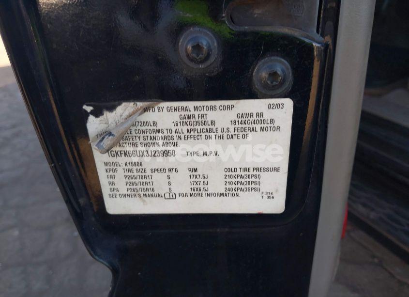 Photo 9 of 2003 Gmc Yukon XL 1500 DENALI (VIN 1GKFK66UX3J239950)