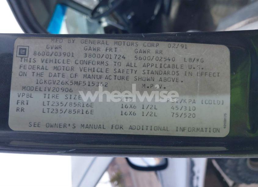 Photo 9 of 1991 Gmc Suburban V25 CONVENTIONAL (VIN 1GKGV26K5MF515362)