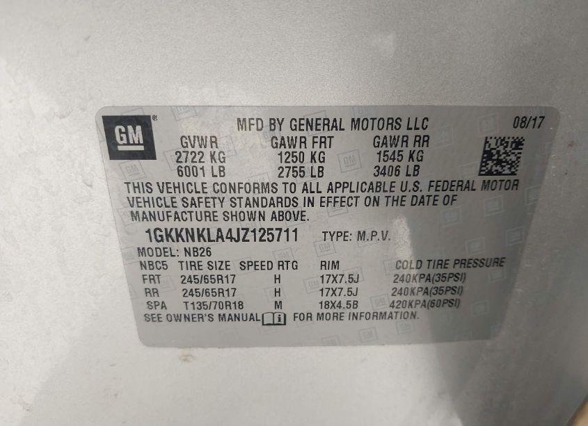 Photo 9 of 2018 Gmc Acadia SLE-1 (VIN 1GKKNKLA4JZ125711)